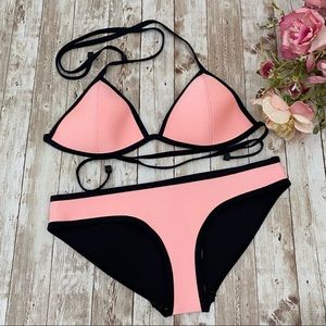 TRIANGL Chloe Swimwear Pink/Black Neoprene Triangle Bikini top